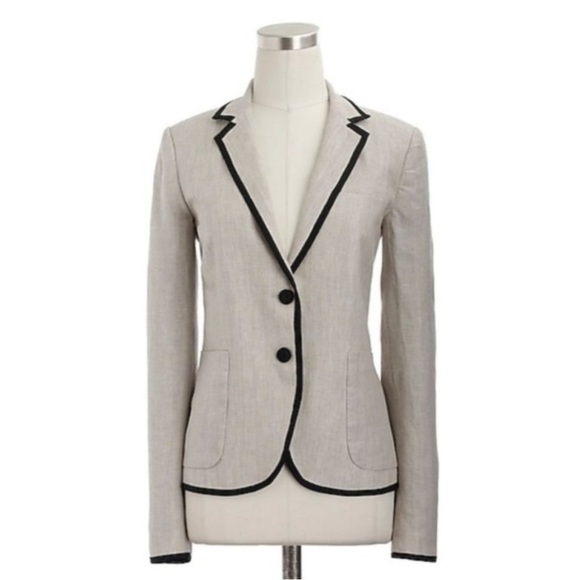 J. Crew | Linen and Black Trim Schoolboy Blazer - Picture 1 of 6